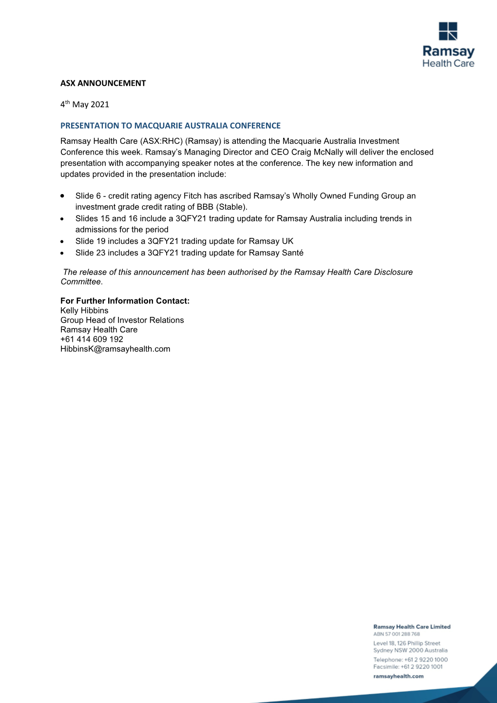 ASX ANNOUNCEMENT 4Th May 2021