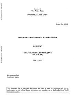 The World Bank for OFFICIAL USE ONLY Report