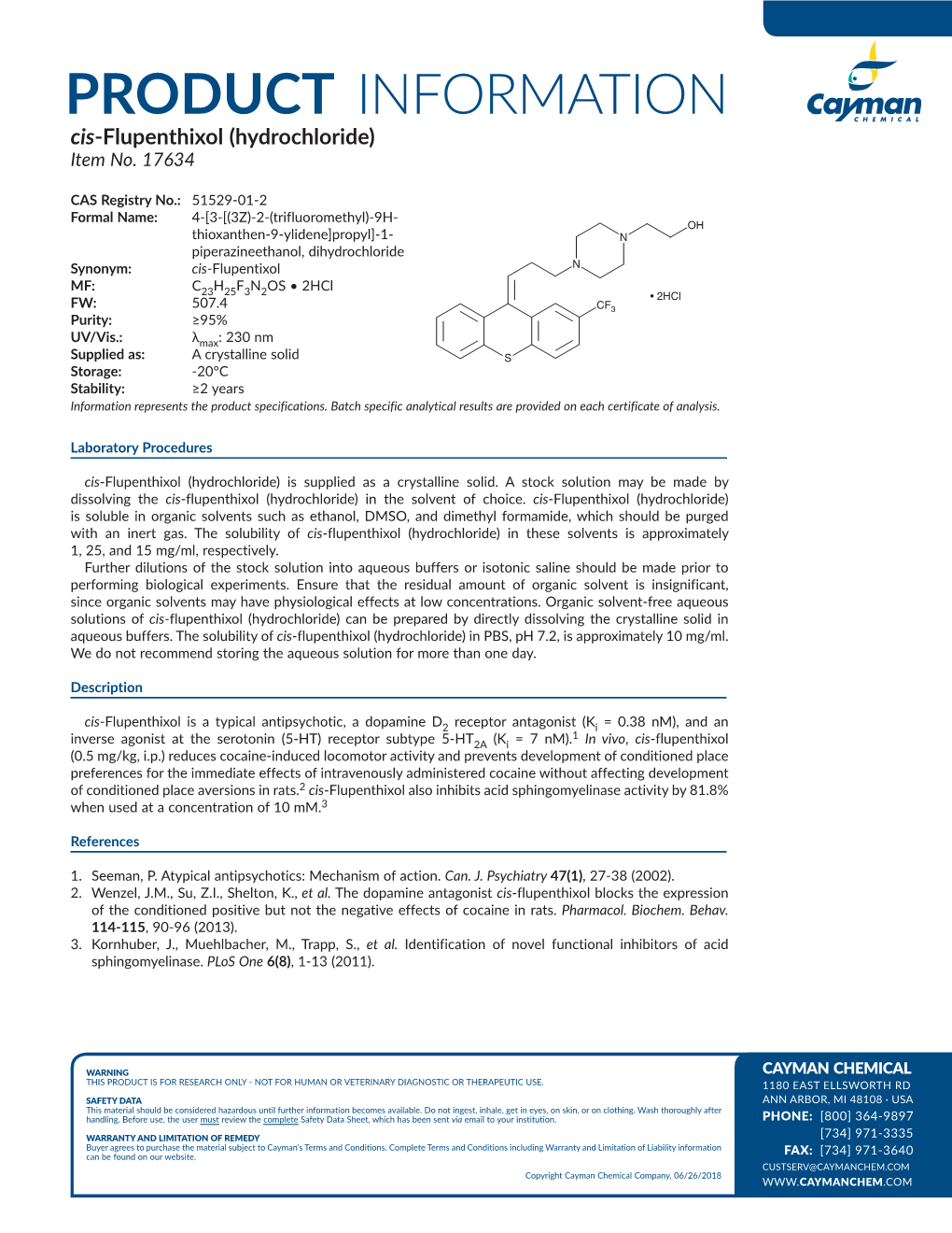 PRODUCT INFORMATION Cis-Flupenthixol (Hydrochloride) Item No