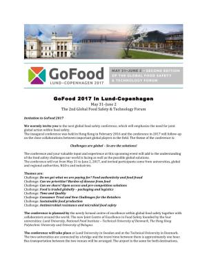 Gofood 2017 in Lund-Copenhagen May 31–June 2 the 2Nd Global Food Safety & Technology Forum