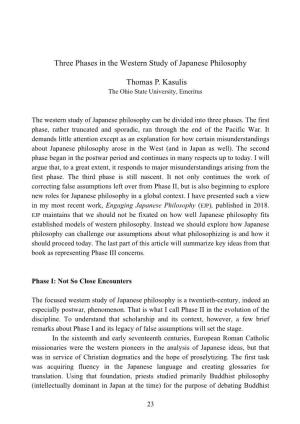 Three Phases in the Western Study of Japanese Philosophy Thomas P