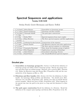 Spectral Sequences and Applications Tuesday 14:00-16:00