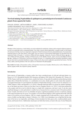 New Leaf-Mining Nepticulidae (Lepidoptera): Potential Pests of Aromatic Lamiaceae Plants from Equatorial Andes