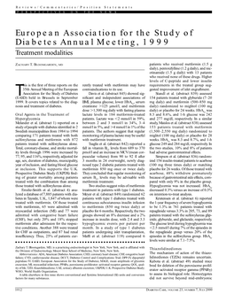 European Association for the Study of Diabetes Annual Meeting, 1999 Treatment Modalities