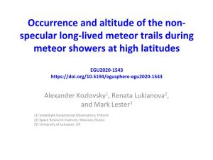 Specular Long-Lived Meteor Trails During Meteor Showers at High Latitudes