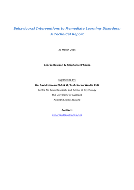 Behavioural Interventions to Remediate Learning Disorders: a Technical Report
