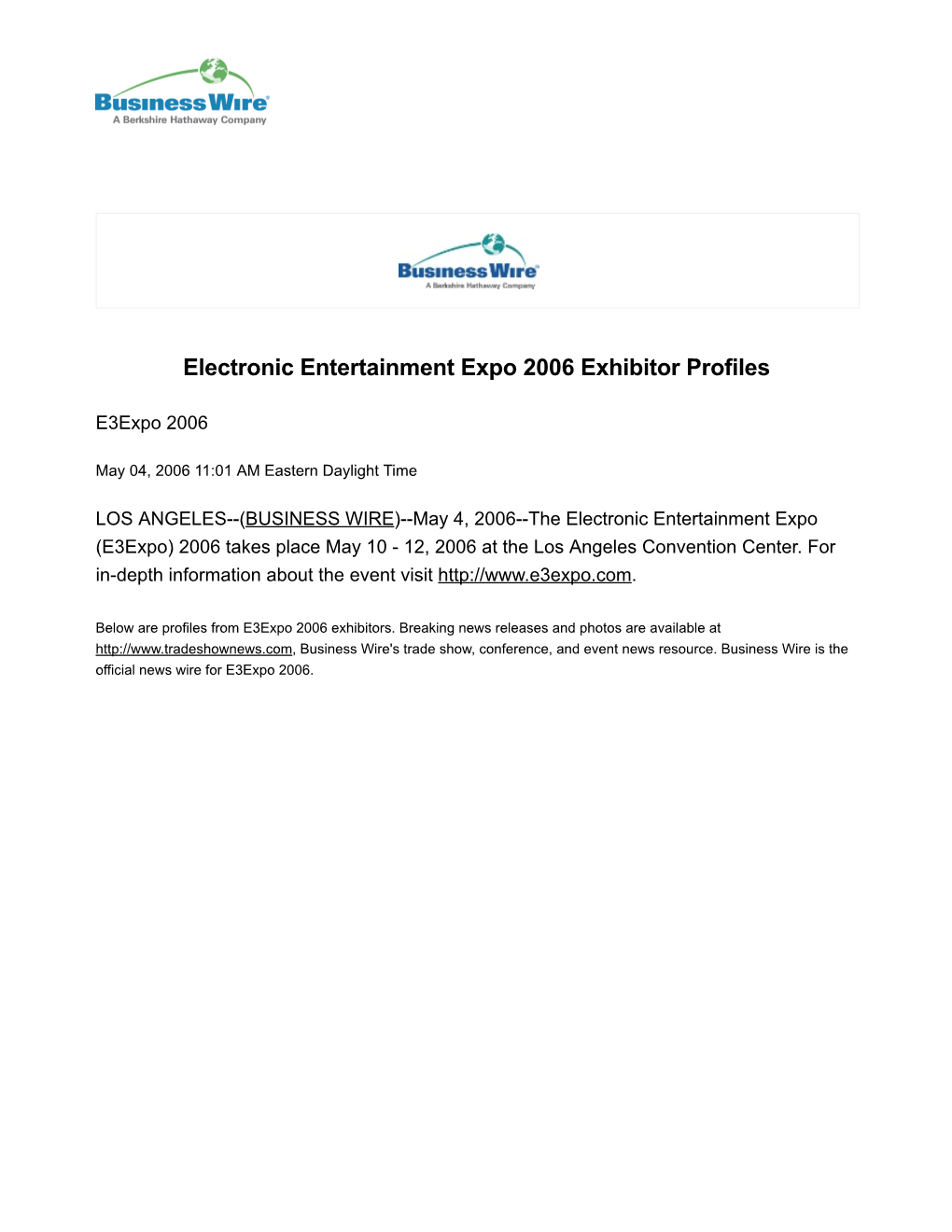 Electronic Entertainment Expo 2006 Exhibitor Profiles