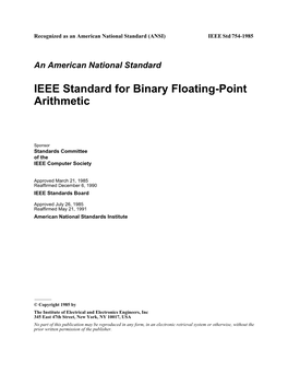 IEEE Std 754-1985 Revision of Reaffirmed1990 IEEE Standard for Binary Floating-Point Arithmetic