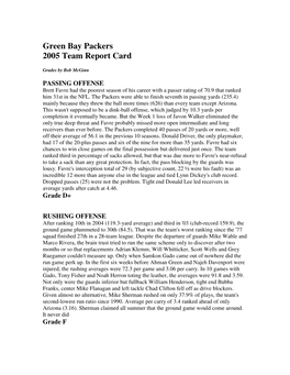 Green Bay Packers 2005 Team Report Card