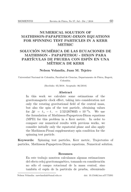 Momento 60 NUMERICAL SOLUTION of MATHISSON-PAPAPETROU