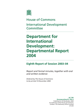 Department for International Development: Departmental Report 2004