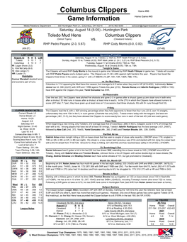Columbus Clippers Game #86 Game Information Home Game #45
