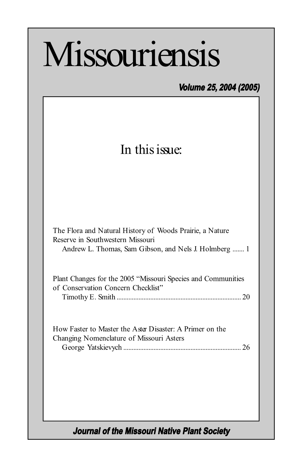 Missouriensis Volume 25, 2004 (2005)