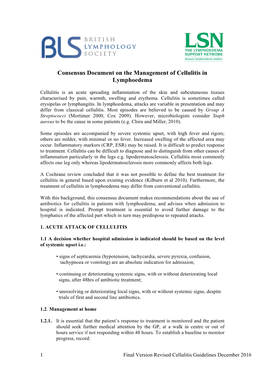 Consensus Document on the Management of Cellulitis in Lymphoedema