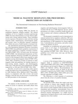 ICNIRP Statement MEDICAL MAGNETIC RESONANCE (MR)