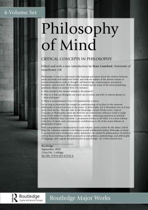 Philosophy of Mind CRITICAL CONCEPTS in PHILOSOPHY