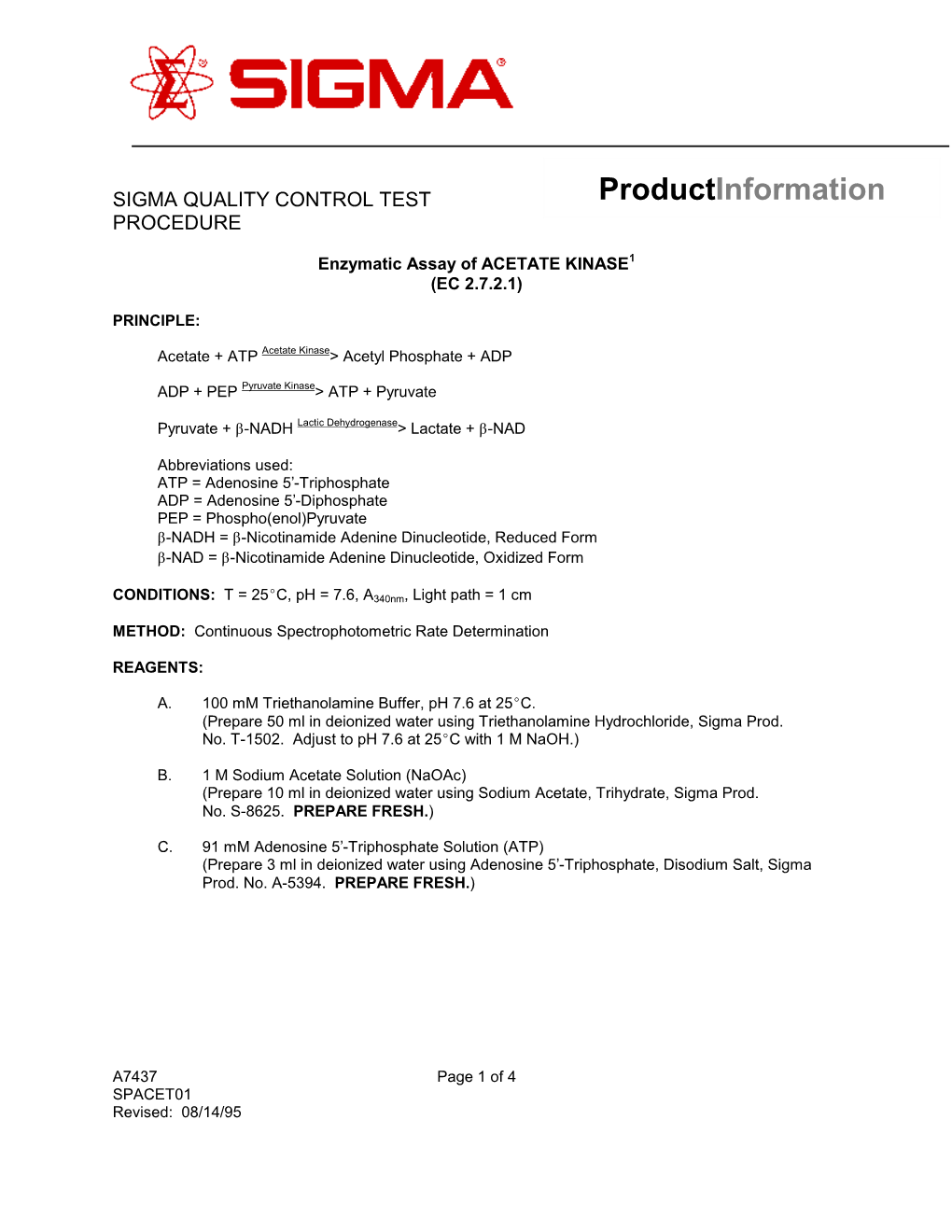 Acetate Kinase from Escherichia Coli (A7437)