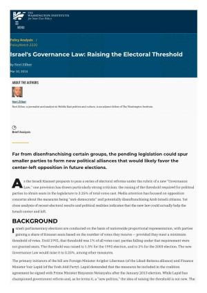 Israel's Governance Law: Raising the Electoral Threshold by Neri Zilber
