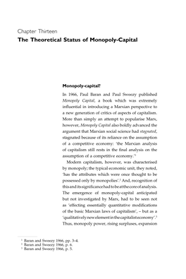 Chapter Thirteen the Theoretical Status of Monopoly-Capital