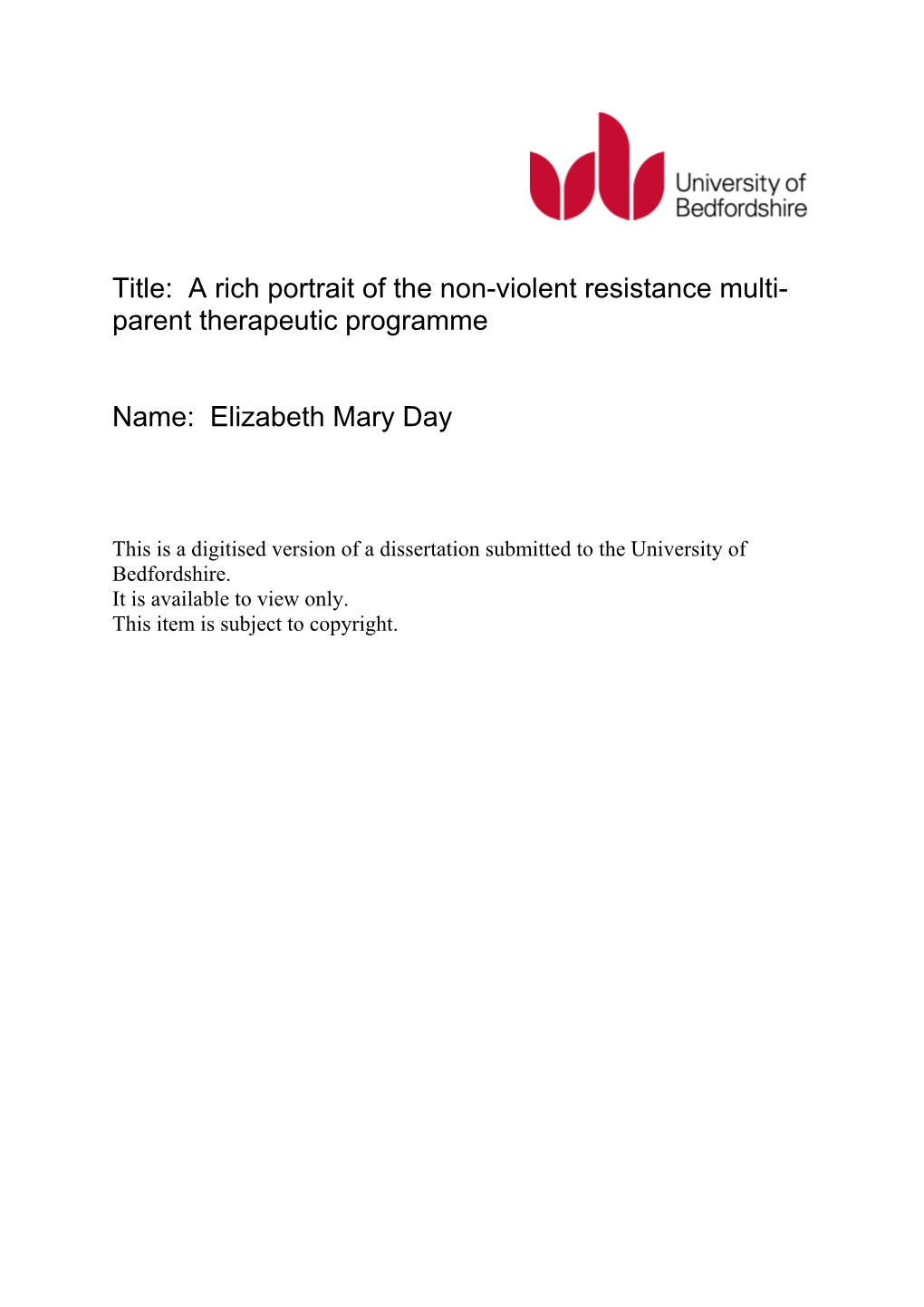 Title: a Rich Portrait of the Non-Violent Resistance Multi- Parent Therapeutic Programme