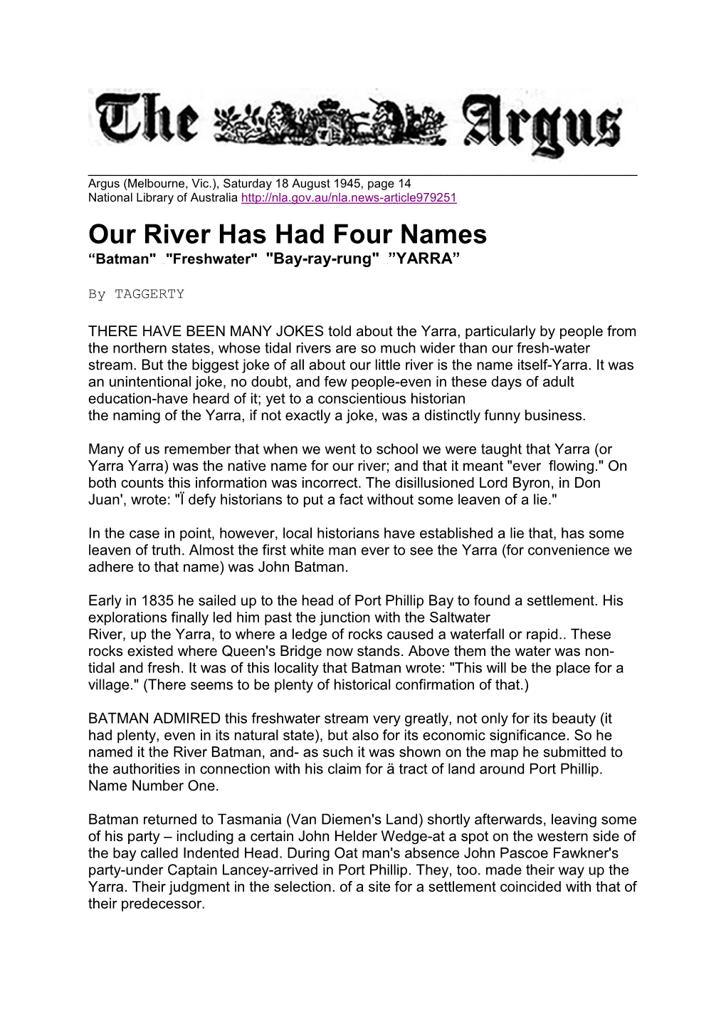 Our River Has Had Four Names