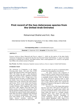First Record of the Two Asteraceae Species from the United Arab Emirates