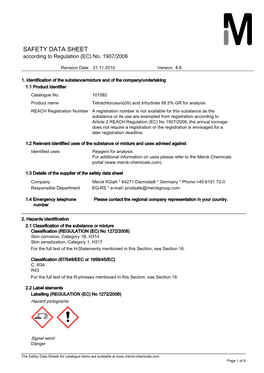 SAFETY DATA SHEET According to Regulation (EC) No