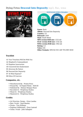 Dying Fetus Descend Into Depravity Mp3, Flac, Wma