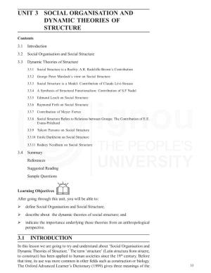 Unit 3 Social Organisation and Dynamic Theories of Structure