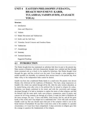 Unit 4 Eastern Philosophy (Vedanta, Bhakti Movement- Kabir, Tulasidas, Vaishnavism, Anasakti Yoga)