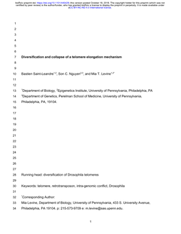 Diversification and Collapse of a Telomere Elongation Mechanism 8 9 10 Bastien Saint-Leandre1,2, Son C