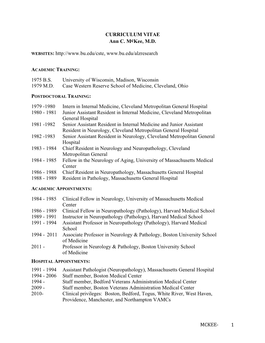 View Dr. Ann Mckee's CV