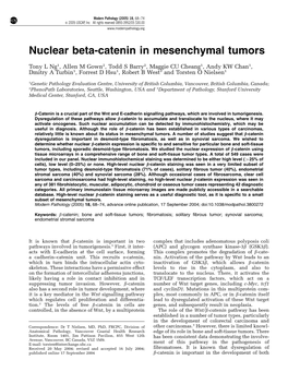 Nuclear Beta-Catenin in Mesenchymal Tumors