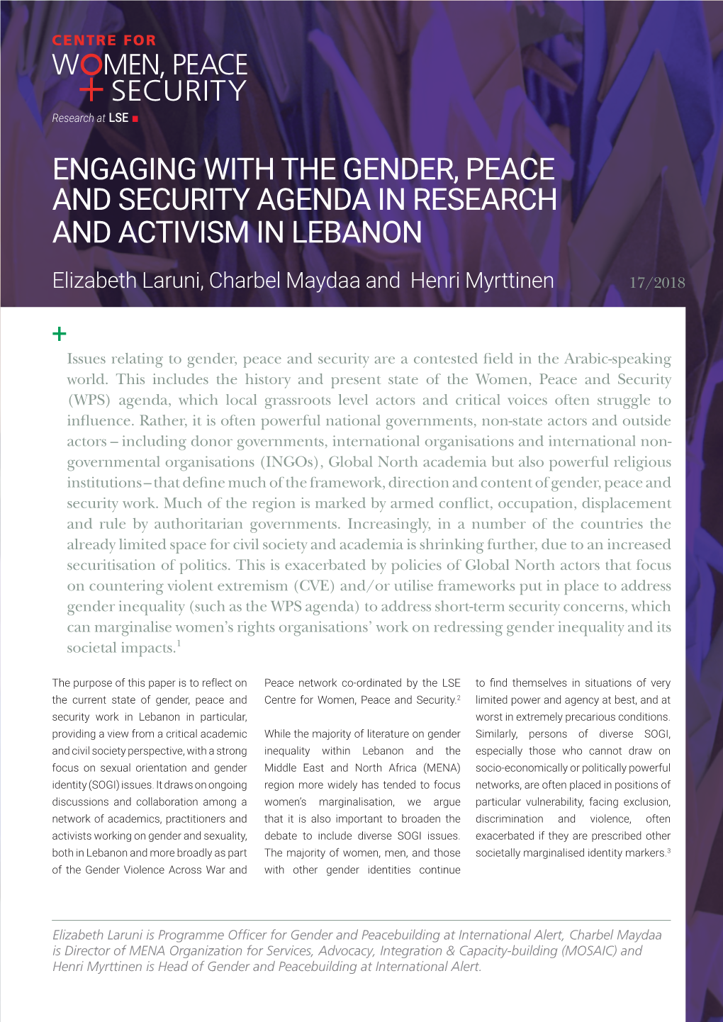 Engaging with the Gender, Peace and Security Agenda in Research and Activism in Lebanon