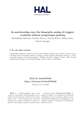 In Non-Breeding Ewes the Kisspeptin Analog C6 Triggers