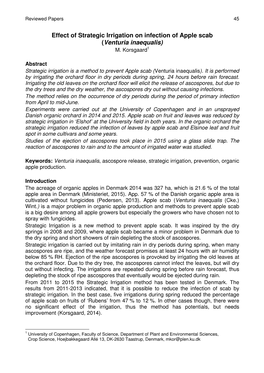 Effect of Strategic Irrigation on Infection of Apple Scab (Venturia Inaequalis) M