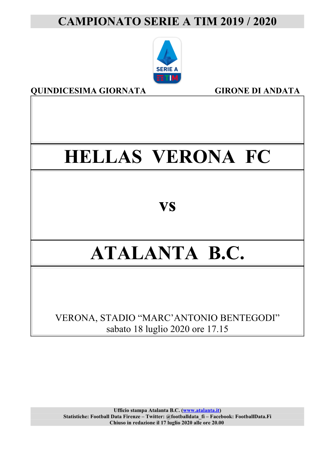 HELLAS VERONA FC Vs ATALANTA B.C