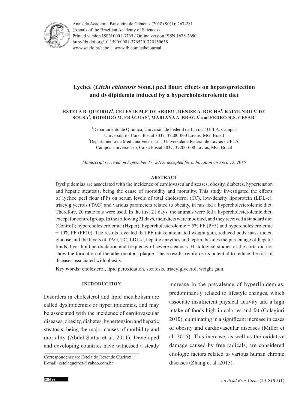 Lychee (Litchi Chinensis Sonn.) Peel Flour: Effects on Hepatoprotection and Dyslipidemia Induced by a Hypercholesterolemic Diet