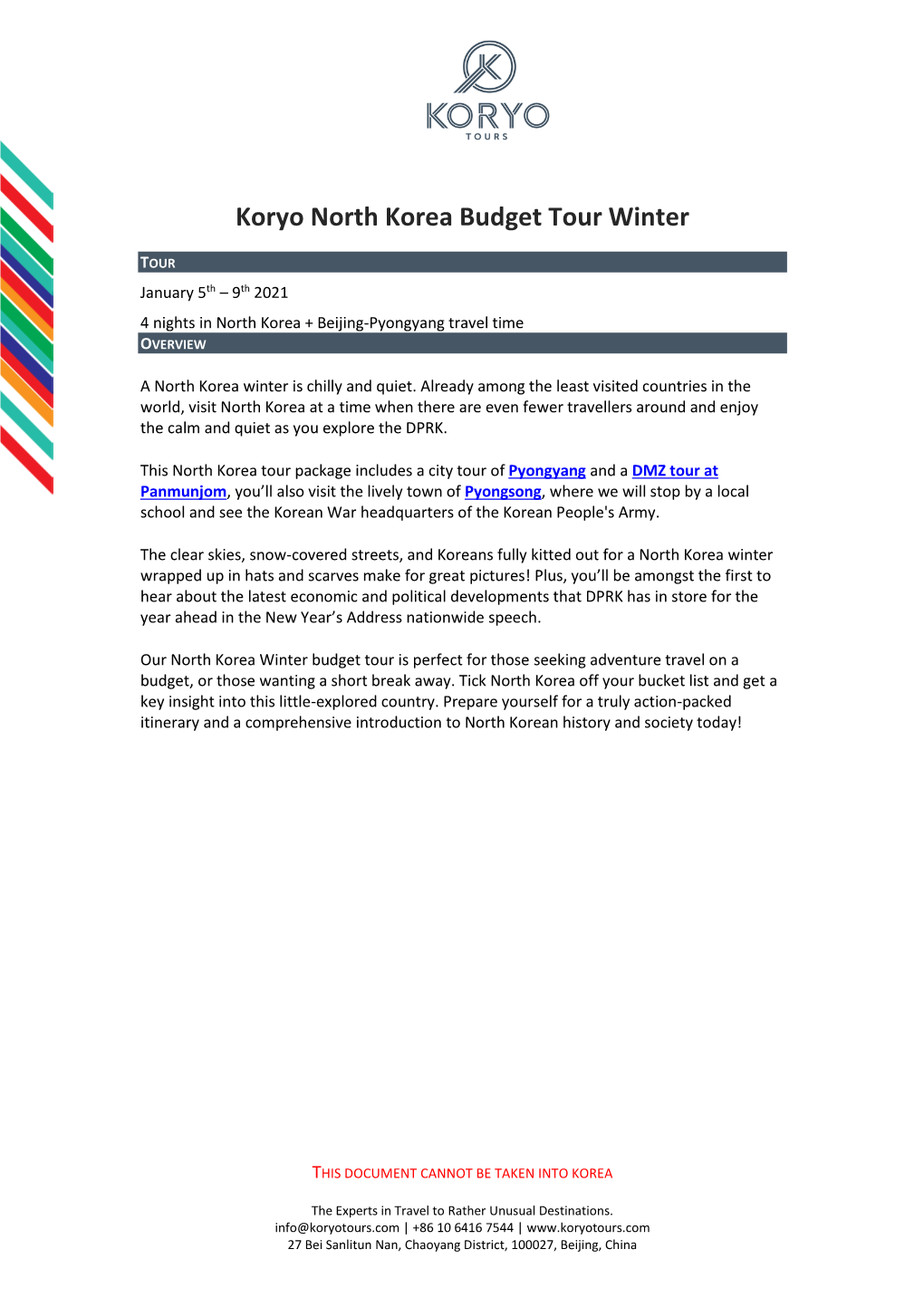 Koryo North Korea Budget Tour Winter