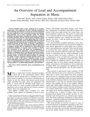An Overview of Lead and Accompaniment Separation in Music