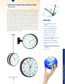 SAI Series Stand Alone Quartz Clock Description Highlights