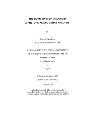 The Bohr-Einstein Dialogue: a Rhetorical and Genre Analysis