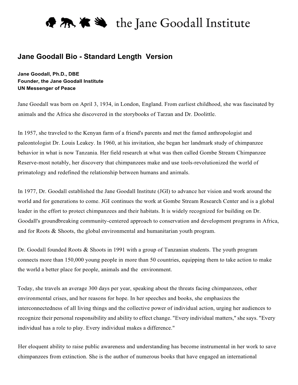 Jane Goodall Bio - Standard Length Version