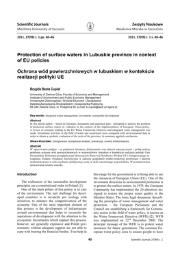 Protection of Surface Waters in Lubuskie Province in Context of EU Policies