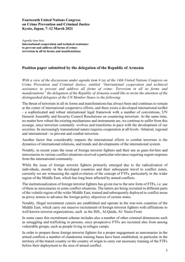 Position Paper Submitted by the Delegation of the Republic of Armenia