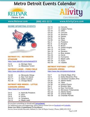 HOME SPORTING EVENTS Oct 15 Vs