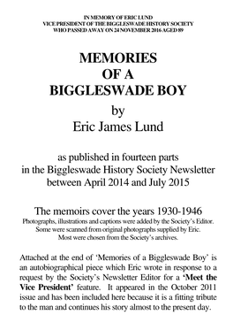 MEMORIES of a BIGGLESWADE BOY by Eric James Lund
