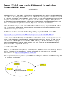 Beyond HTML Framesets: Using CSS to Mimic the Navigational Features of Frames
