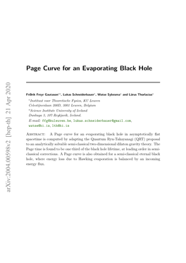 Page Curve for an Evaporating Black Hole Arxiv:2004.00598V2 [Hep-Th]