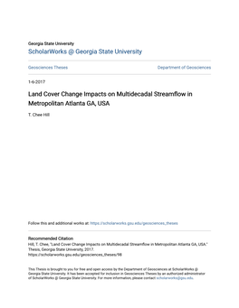Land Cover Change Impacts on Multidecadal Streamflow in Metropolitan Atlanta GA, USA